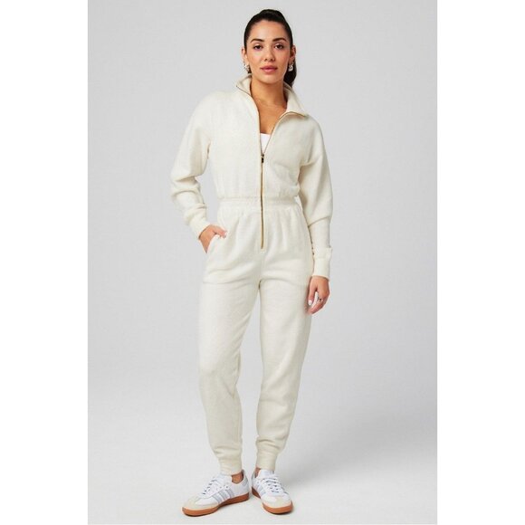 Fabletics Cozy Cord Zip Women L Bone Jumpsuit With Elastic Waist All Day Comfort - Picture 10 of 10